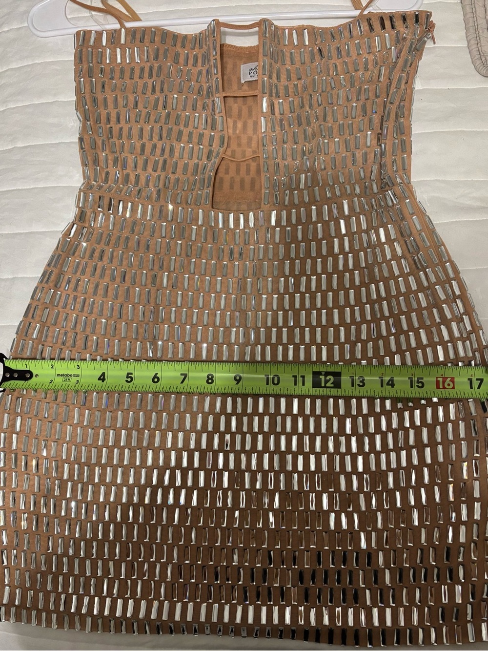 OH POLLY EUC BEAUTIFUL DRESS Strappy Metallic Nude Mini Dress ๐ SZ8 - Picture 10 of 11